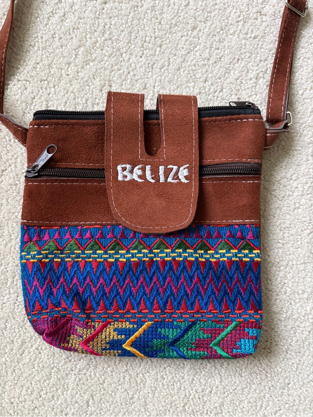 Embroidered Brown Suede & Multicolor Crossbody Bag